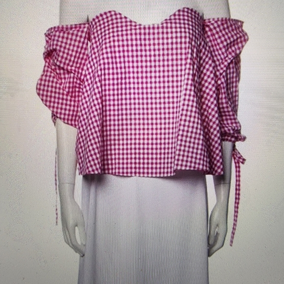 CAROLINE CONSTAS Off shoulder Gingham print top - Picture 5 of 5